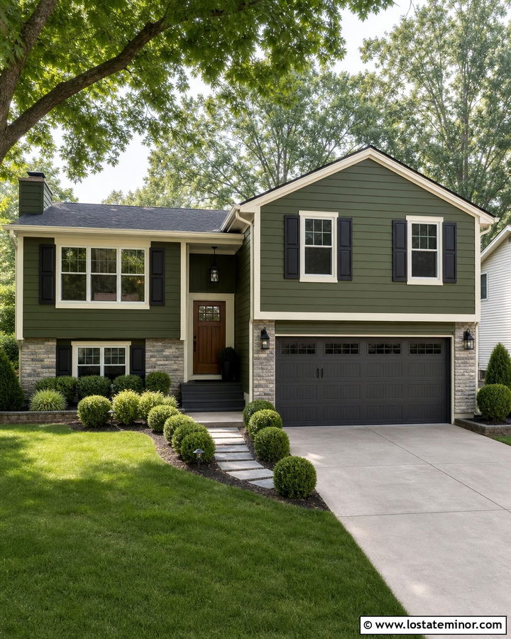 Moss Green House With Charcoal Garage Door - 30 Moss Green House Design With Garage Door Ideas
