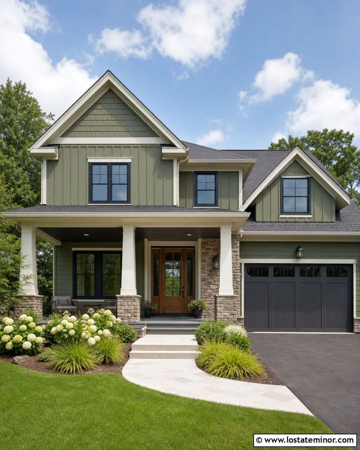 Moss Green House With Charcoal Porch Ceiling - 30 Moss Green House Design With Porch Ceiling Ideas