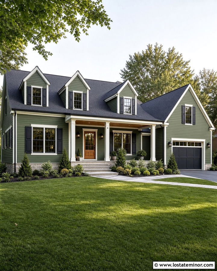 Moss Green House With Charcoal Roof And Dormers - 30 Moss Green House Design With Dormers Ideas