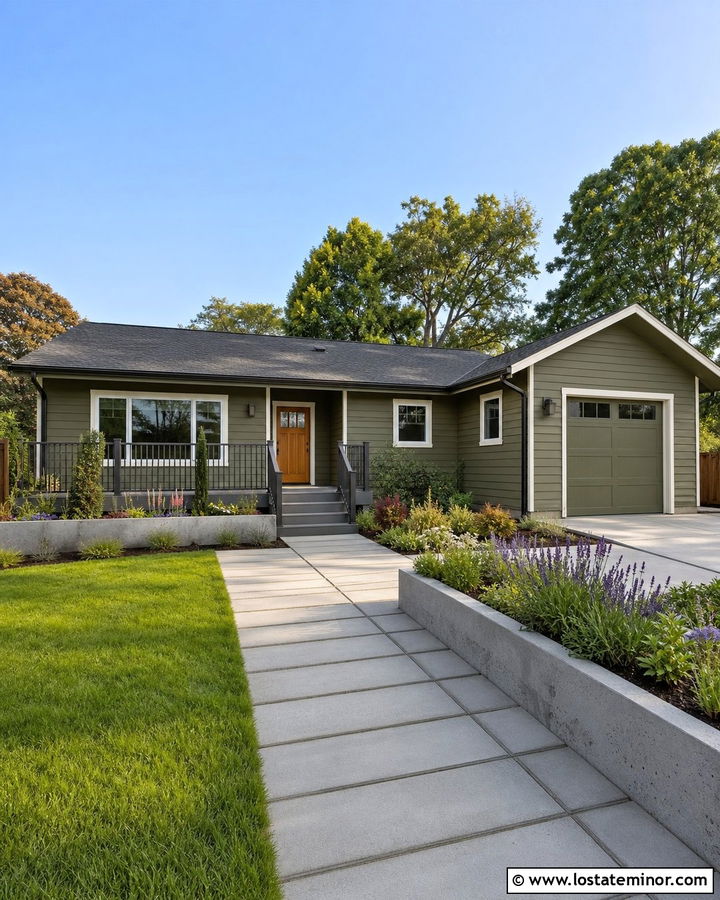 Moss Green House With Charcoal Roof And Gray Deck - 30 Moss Green House Design With Deck Ideas