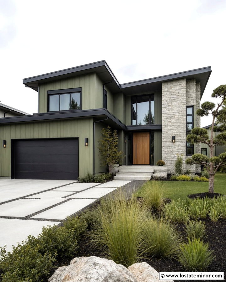 Moss Green House With Charcoal Trim - 30 Moss Green House Design With Lighting Ideas