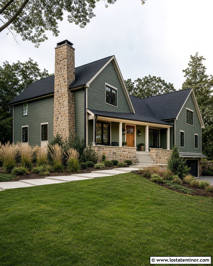 Moss Green House With Chimney And Black Windows - 30 Moss Green House Design With Chimney Ideas