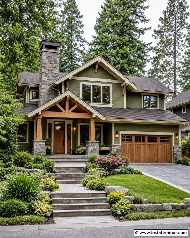 Moss Green House With Chimney And Cedar Accents - 30 Moss Green House Design With Chimney Ideas
