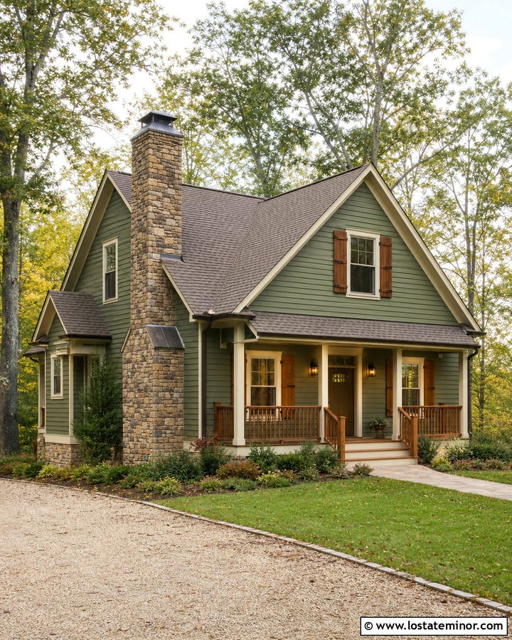 Moss Green House With Chimney And Cream Trim - 30 Moss Green House Design With Chimney Ideas