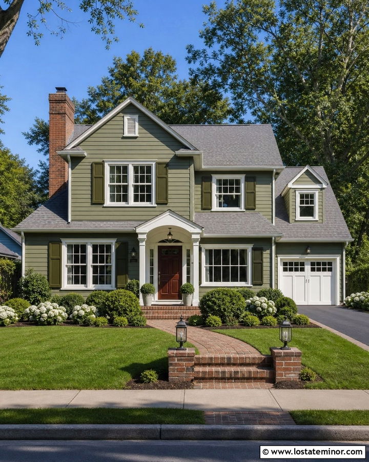 Moss Green House With Chimney And White Trim - 30 Moss Green House Design With Chimney Ideas