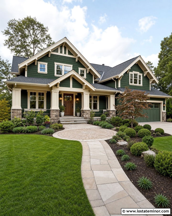 Moss Green House With Circular Entry Walkway - 30 Moss Green House Design With Walkway Ideas