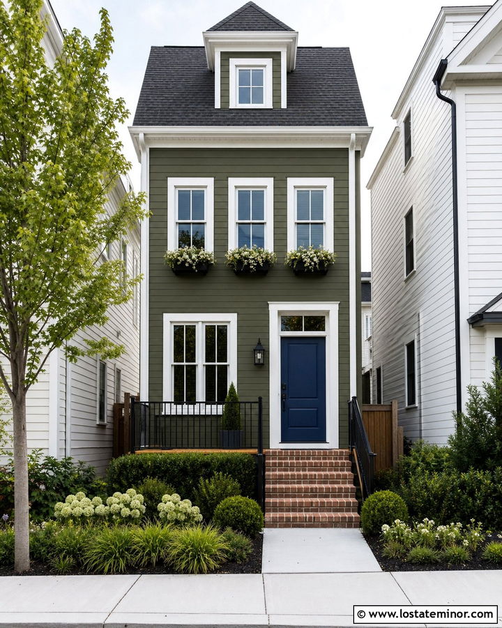Moss Green House With Cobalt Blue Front Door - 30 Moss Green House Design With Front Door Ideas