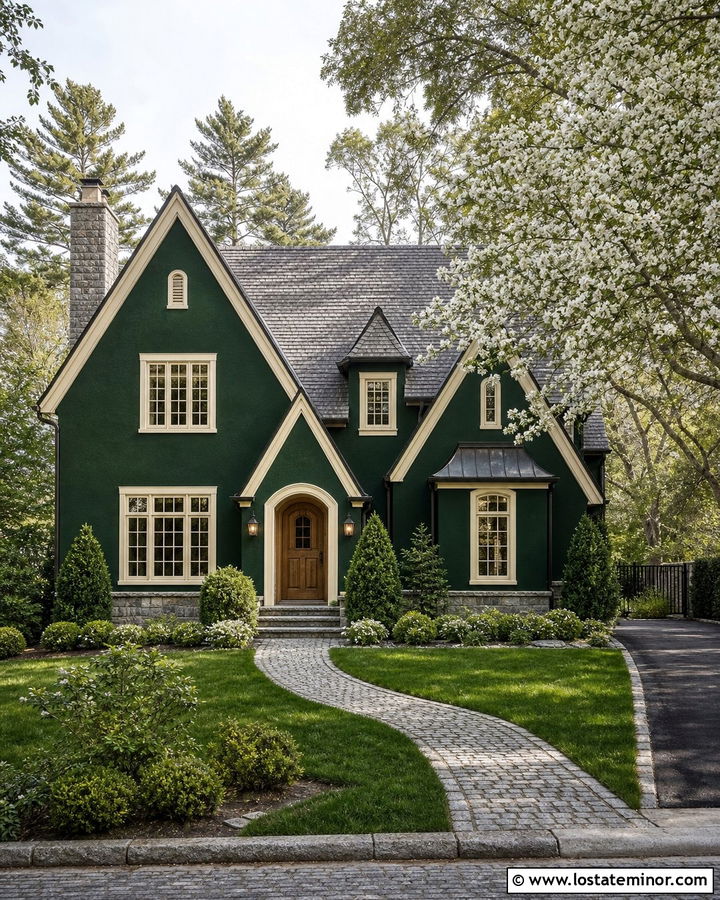 Moss Green House With Cobblestone Walkway - 30 Moss Green House Design With Walkway Ideas