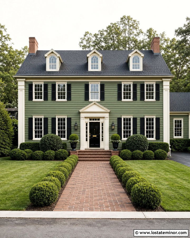 Moss Green House With Colonial Brick Steps - 30 Moss Green House Design With Steps Ideas