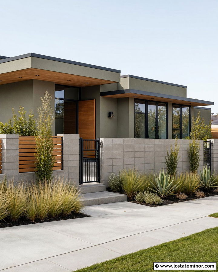 Moss Green House With Concrete Block Fence - 30 Moss Green House Design With Fence Ideas