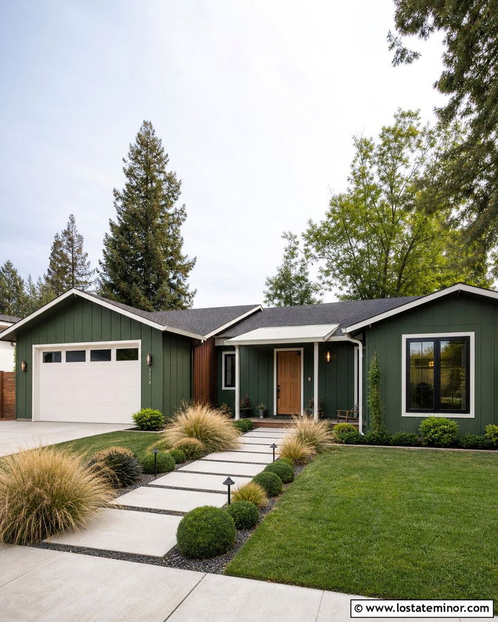 Moss Green House With Concrete Slab Walkway - 30 Moss Green House Design With Walkway Ideas