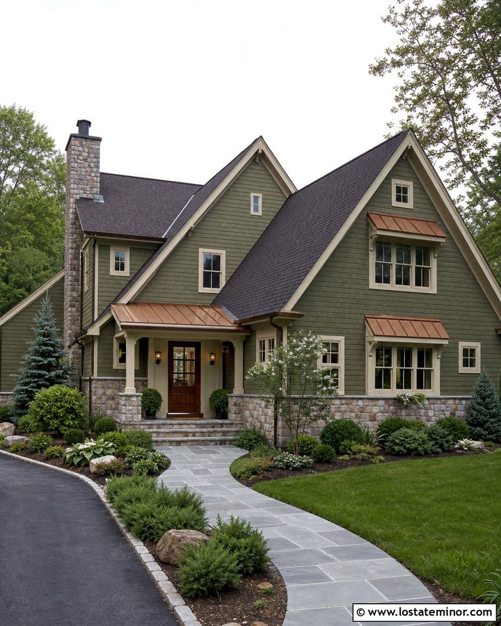 Moss Green House With Copper Awnings - 30 Moss Green House Design With Awning Ideas