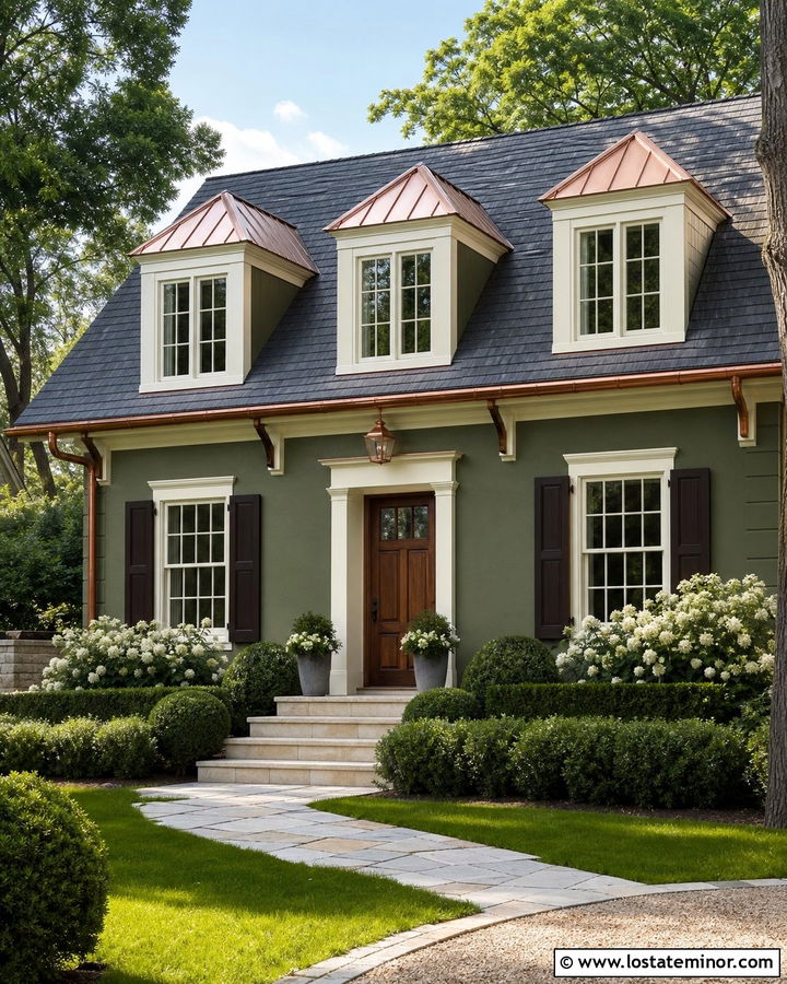 Moss Green House With Copper Dormer Roofs - 30 Moss Green House Design With Dormers Ideas