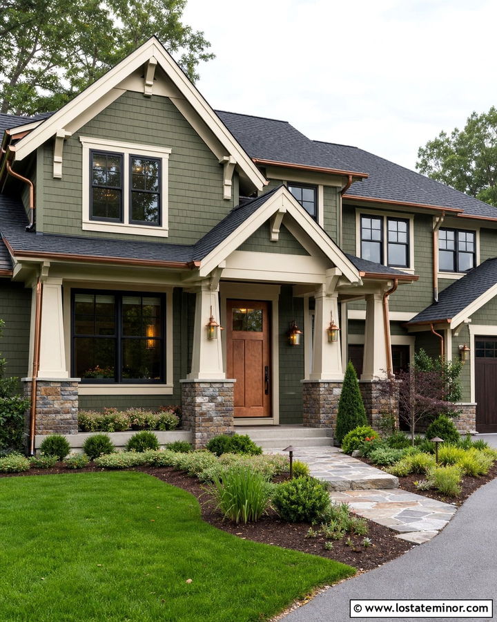 Moss Green House With Copper Entry Door - 30 Moss Green House Design With Entry Door Ideas