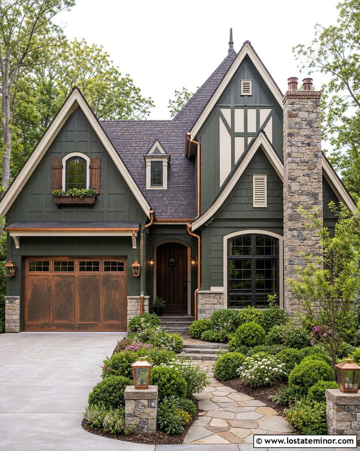 Moss Green House With Copper Garage Door - 30 Moss Green House Design With Garage Door Ideas