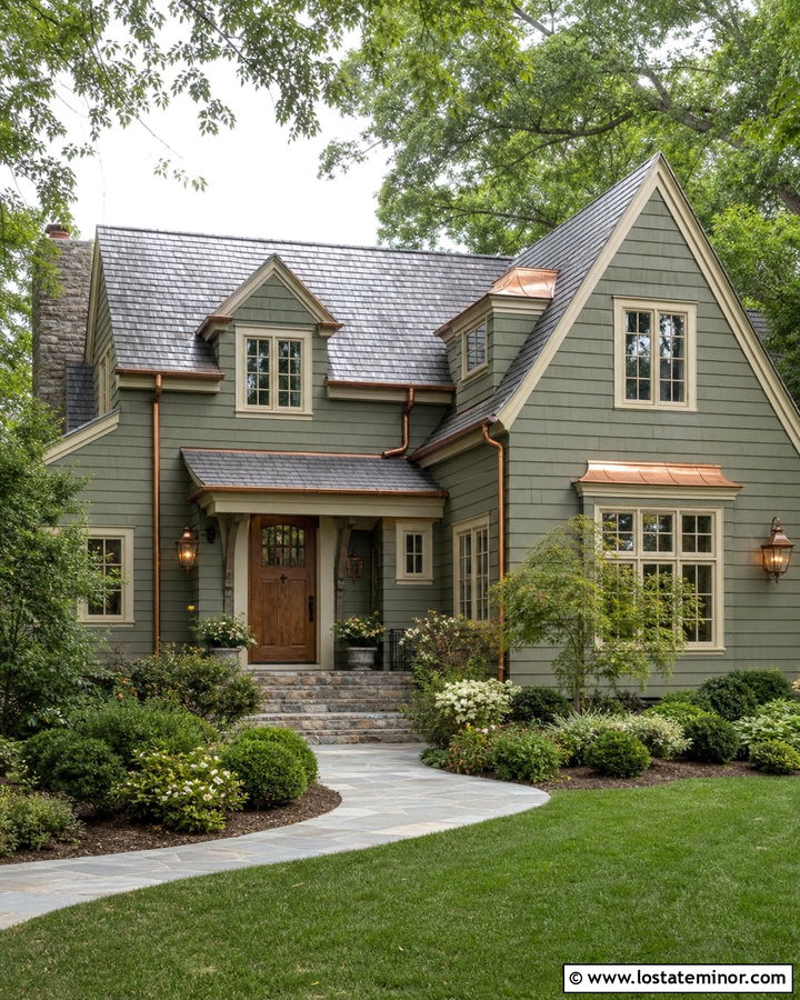 Moss Green House With Copper Gutters - 30 Moss Green House Design With Lighting Ideas