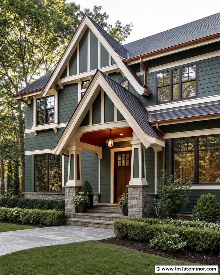 Moss Green House With Copper Porch Ceiling - 30 Moss Green House Design With Porch Ceiling Ideas