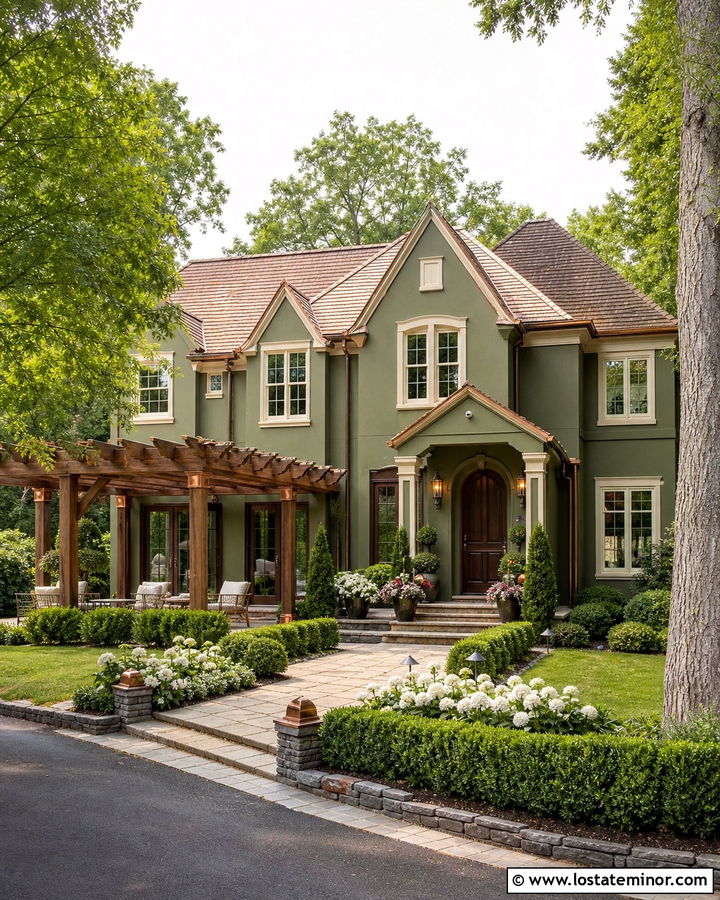 Moss Green House With Copper Roof Pergola - 30 Moss Green House Design With Pergola Ideas