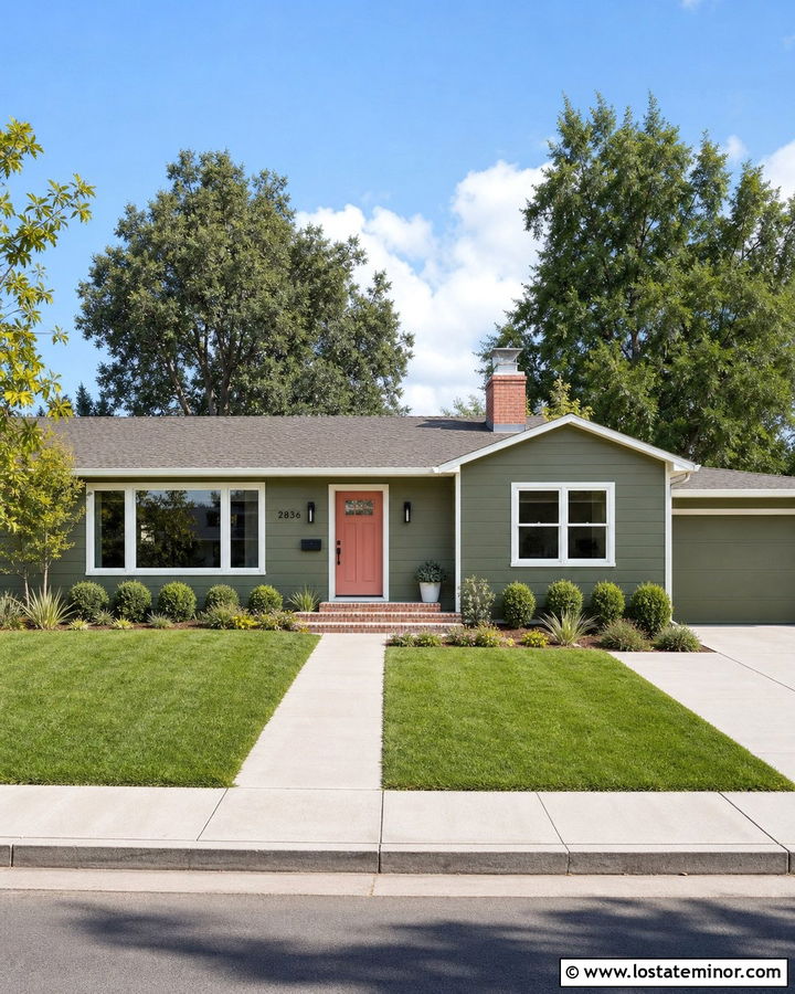 Moss Green House With Coral Front Door - 30 Moss Green House Design With Front Door Ideas