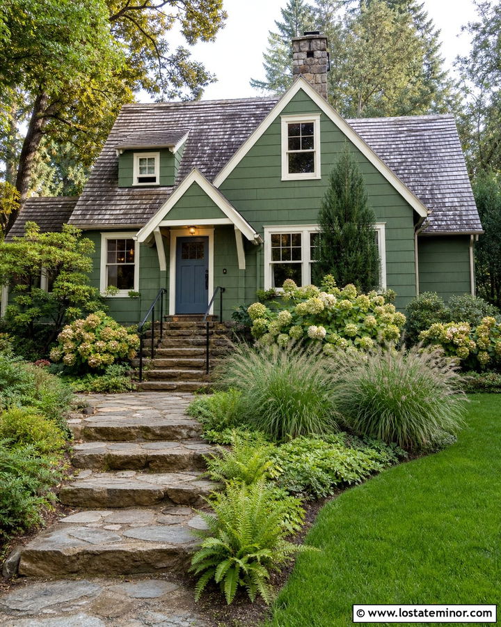 Moss Green House With Cottage Garden Steps - 30 Moss Green House Design With Steps Ideas
