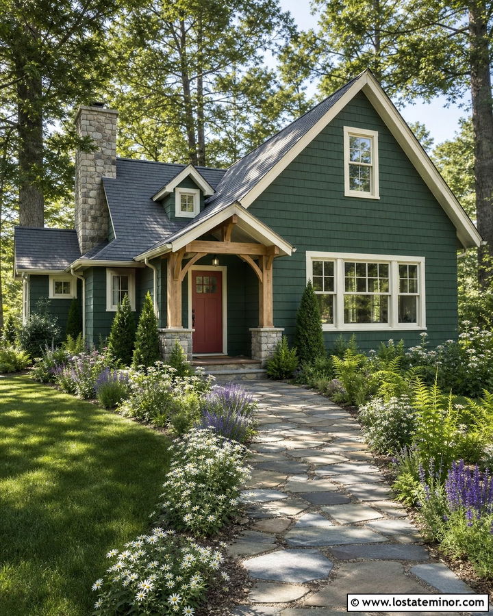 Moss Green House With Cottage Garden Walkway - 30 Moss Green House Design With Walkway Ideas