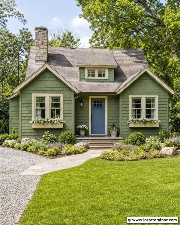 Moss Green House With Cottage Window Boxes - 30 Moss Green House Design With Window Frames Ideas