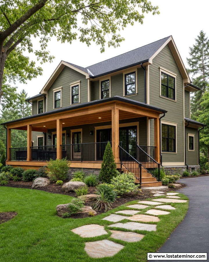 Moss Green House With Covered Back Deck - 30 Moss Green House Design With Deck Ideas