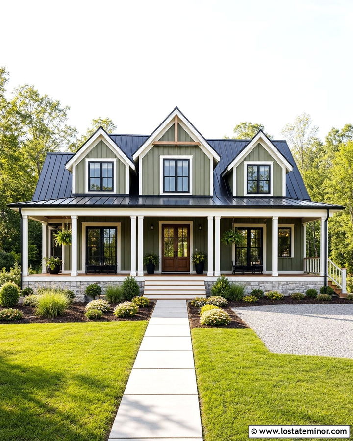 Moss Green House With Covered Porch And Metal Roof - 30 Moss Green House Design With Roof Ideas