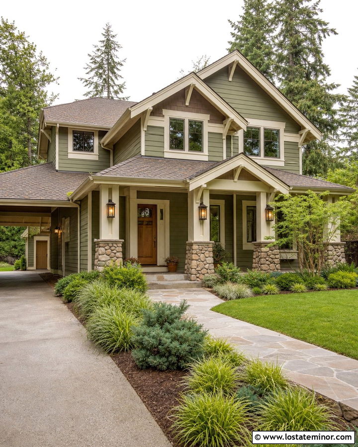 Moss Green House With Craftsman Mission Lights - 30 Moss Green House Design With Light Fixtures Ideas