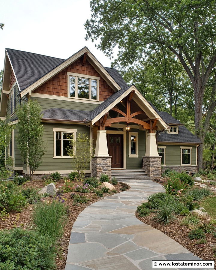 Moss Green House With Craftsman Timber Portico - 30 Moss Green House Design With Portico Ideas