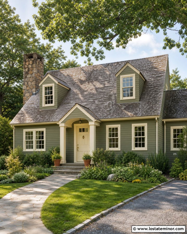 Moss Green House With Cream Entry Door - 30 Moss Green House Design With Entry Door Ideas