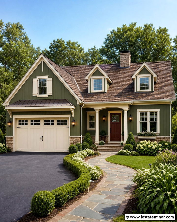 Moss Green House With Cream Garage Door - 30 Moss Green House Design With Garage Door Ideas
