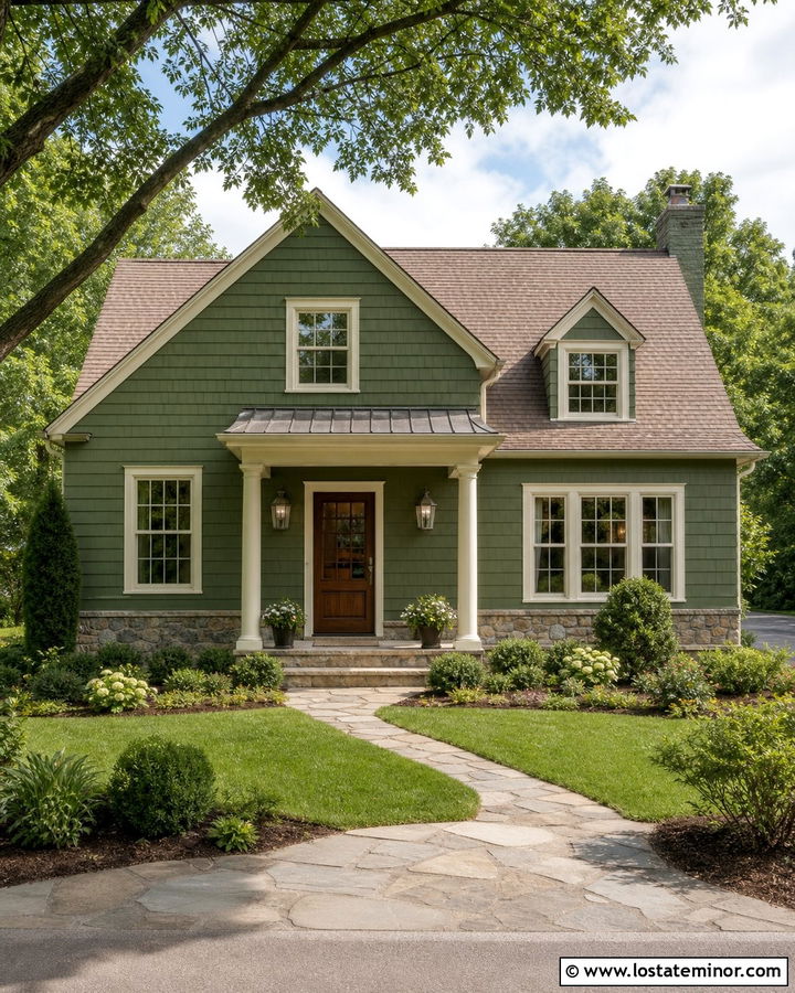 Moss Green House With Cream Lantern Sconces - 30 Moss Green House Design With Light Fixtures Ideas