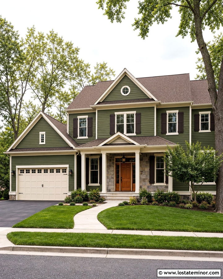 Moss Green House With Cream Trim And Brown Roof - 30 Moss Green House Design With Trim Ideas