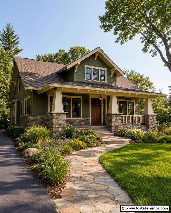 Moss Green House With Cream Trim And Brown Roof - 30 Moss Green House Design With Roof Ideas