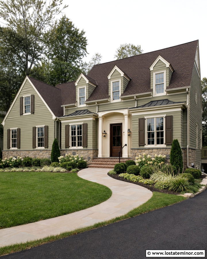 Moss Green House With Cream Trim And Dormers - 30 Moss Green House Design With Dormers Ideas