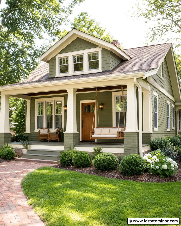 Moss Green House With Cream Trim And Rope Swing - 30 Moss Green House Design With Swing Ideas