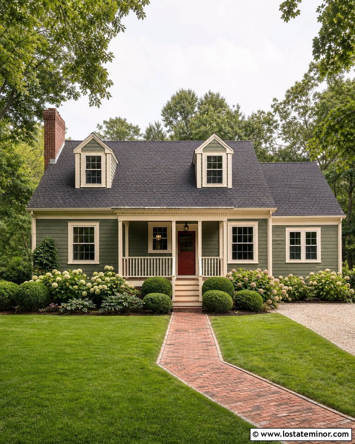 Moss Green House With Cream Window Frames - 30 Moss Green House Design With Window Frames Ideas