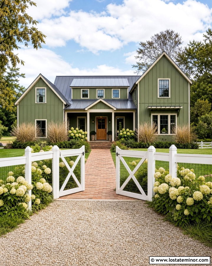 Moss Green House With Crossbuck Fence - 30 Moss Green House Design With Fence Ideas