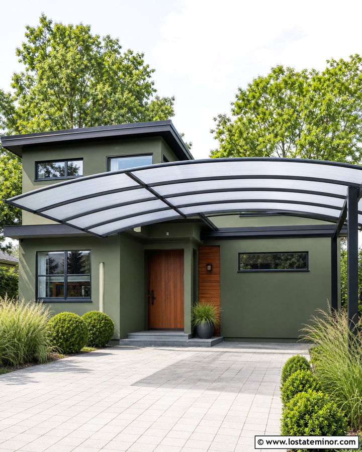 Moss Green House With Curved Carport Roof - 30 Moss Green House Design With Carport Ideas