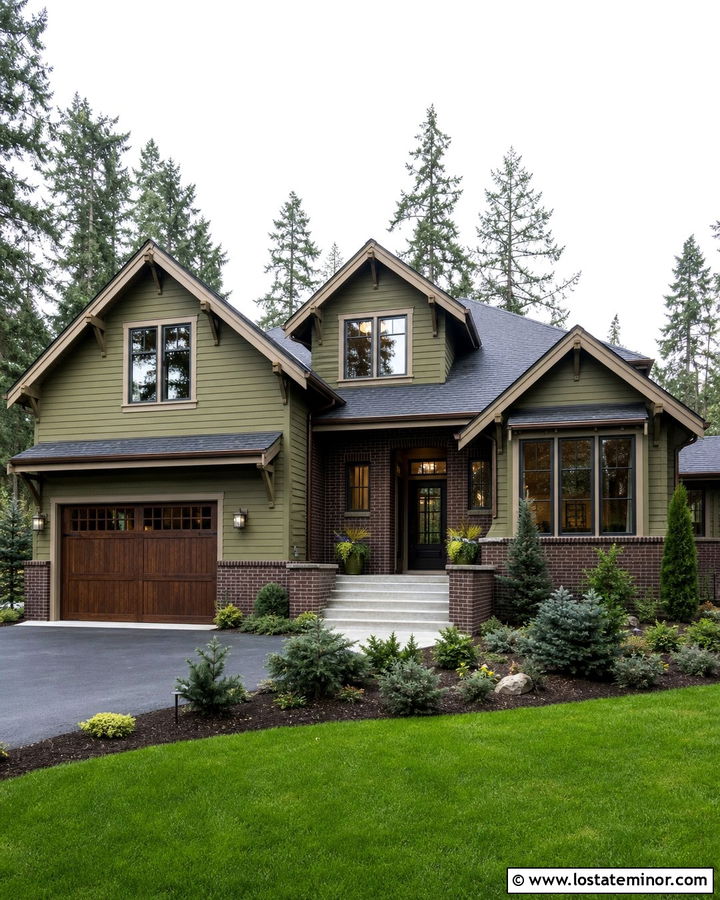 Moss Green House With Dark Brown Brick - 30 Moss Green House Design With Brick Accents Ideas