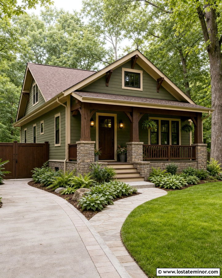 Moss Green House With Dark Brown Fence - 30 Moss Green House Design With Fence Ideas