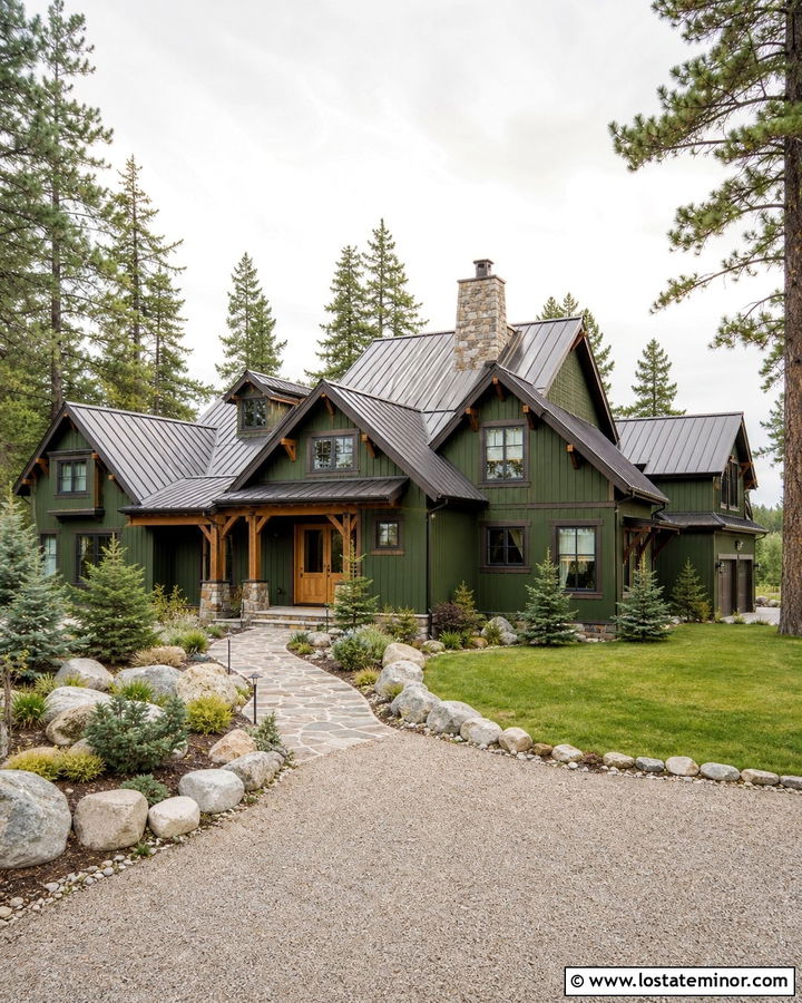 Moss Green House With Dark Brown Window Frames - 30 Moss Green House Design With Window Frames Ideas