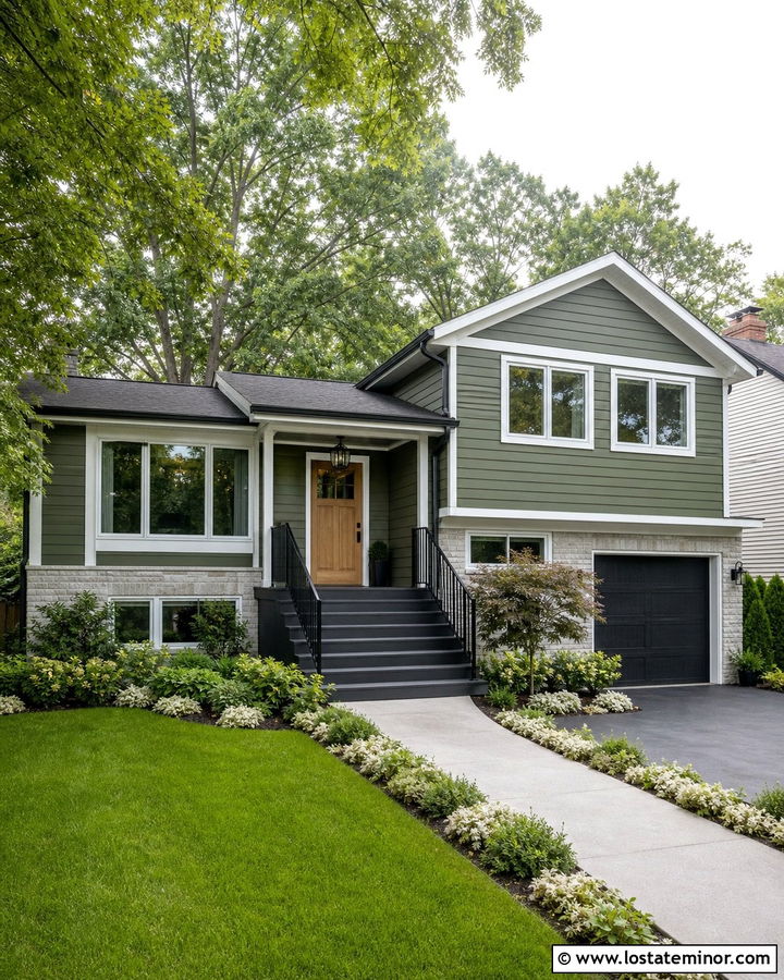 Moss Green House With Dark Gray Steps - 30 Moss Green House Design With Steps Ideas