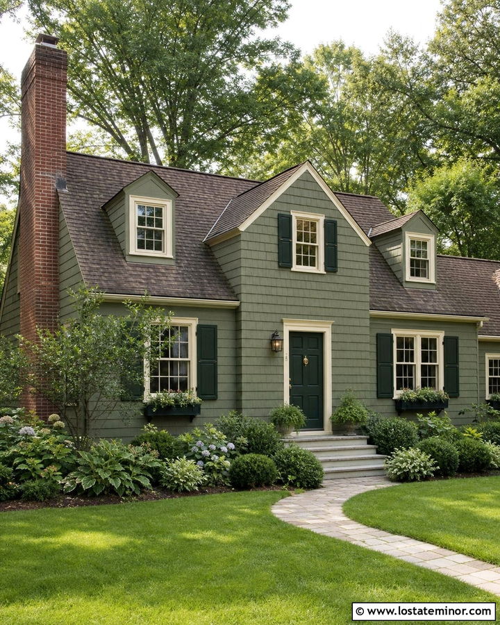 Moss Green House With Dark Green Entry Door - 30 Moss Green House Design With Entry Door Ideas