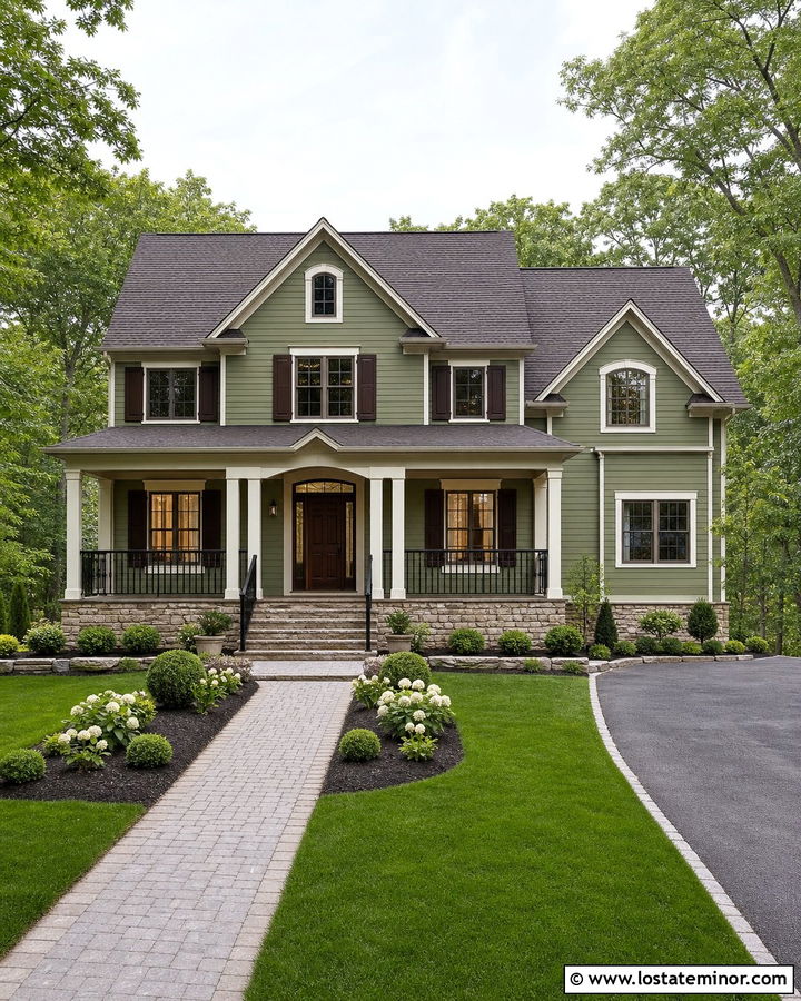 Moss Green House With Dark Walnut Deck - 30 Moss Green House Design With Deck Ideas