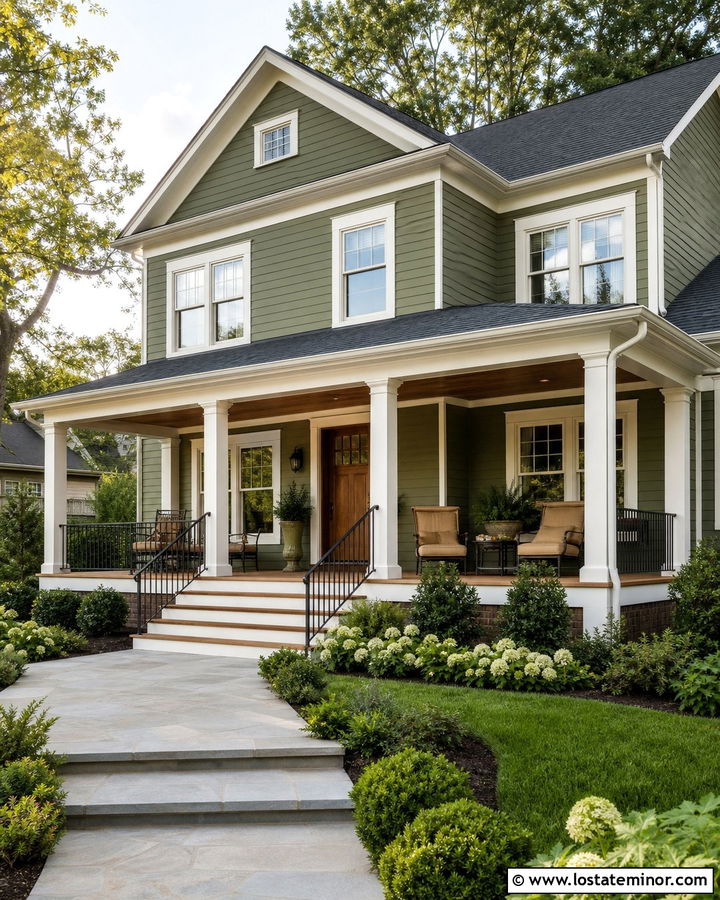 Moss Green House With Deep Front Porch - 30 Moss Green House Design With Front Porch Ideas