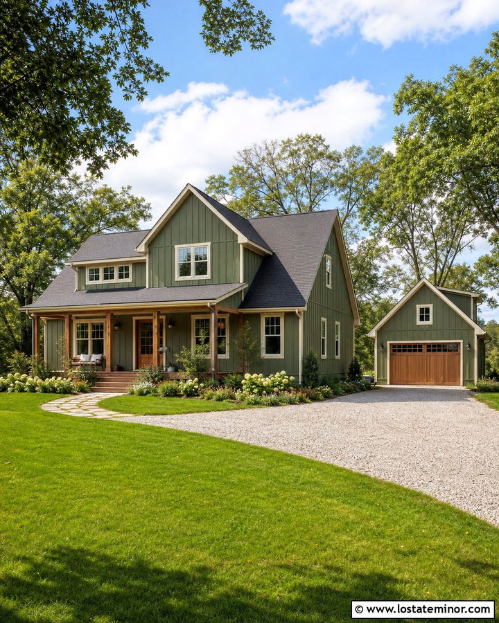 Moss Green House With Detached Garage - 30 Moss Green House Design With Garage Door Ideas