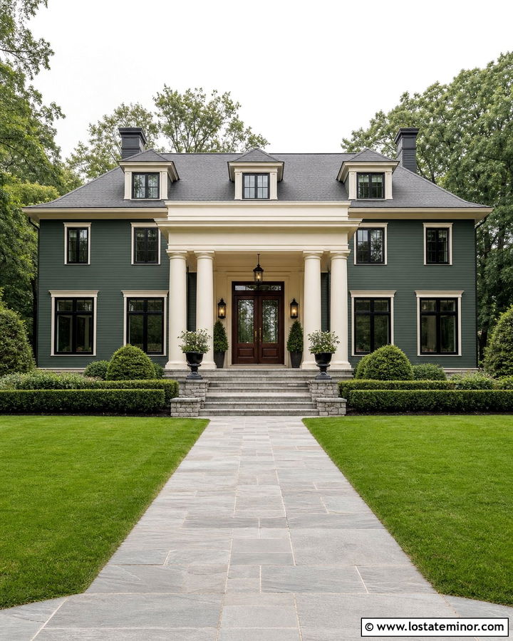 Moss Green House With Double Door Portico - 30 Moss Green House Design With Portico Ideas