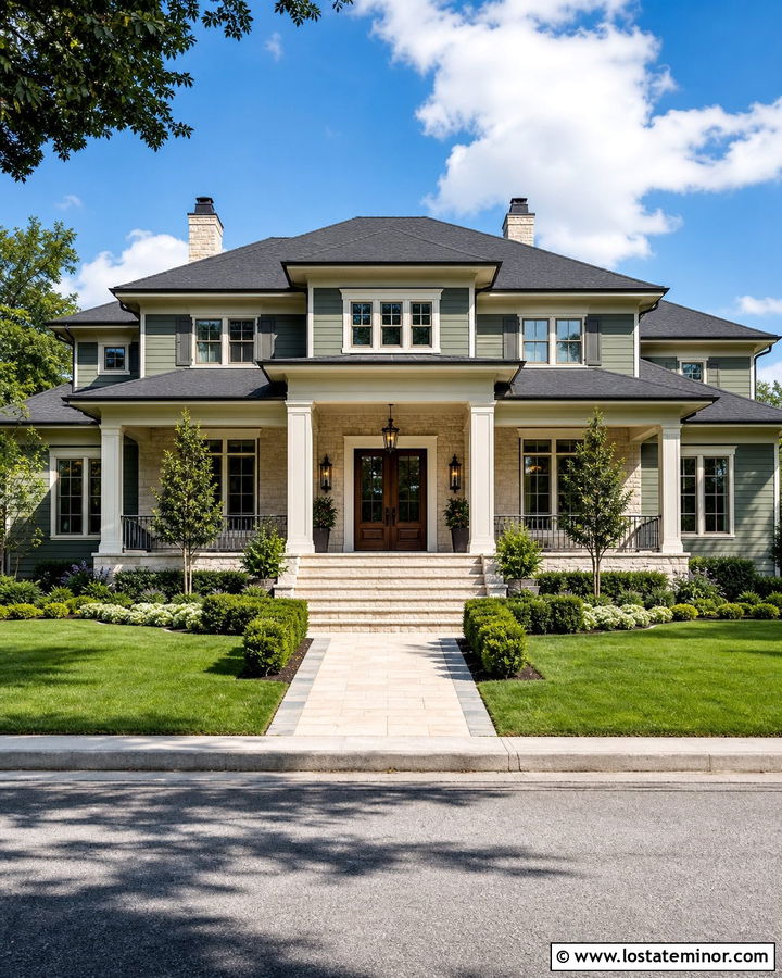 Moss Green House With Double Mahogany Front Door - 30 Moss Green House Design With Front Door Ideas